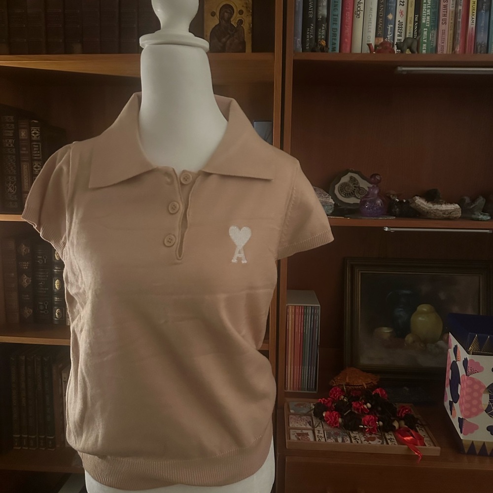 Ami Beige Short Sleeve Polo Tee